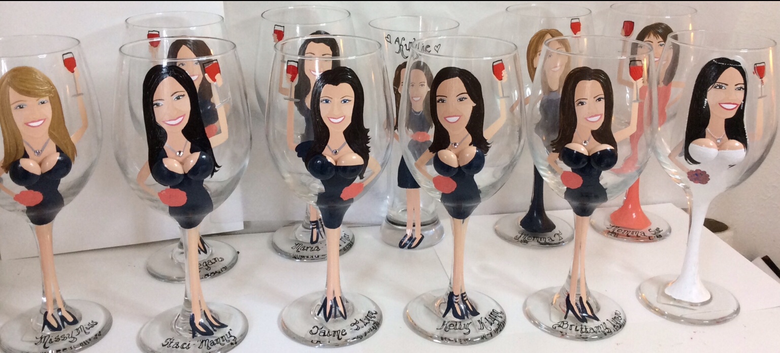 Hand Painted Glassware Bride and Bridesmaids